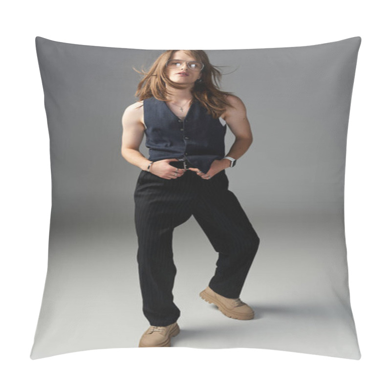 Personality  The Stylish Individual Captures Attention With Striking Attire And Confident Posture. Pillow Covers