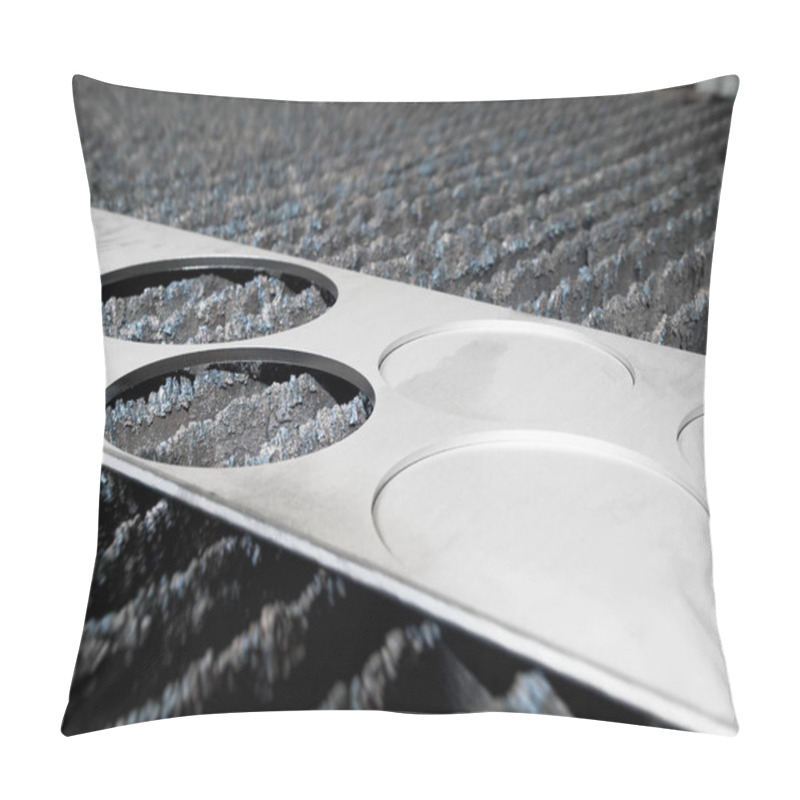 Personality  Futuristic Stainless Steel Metal, Laser Cutout On A Rustic Background Pillow Covers