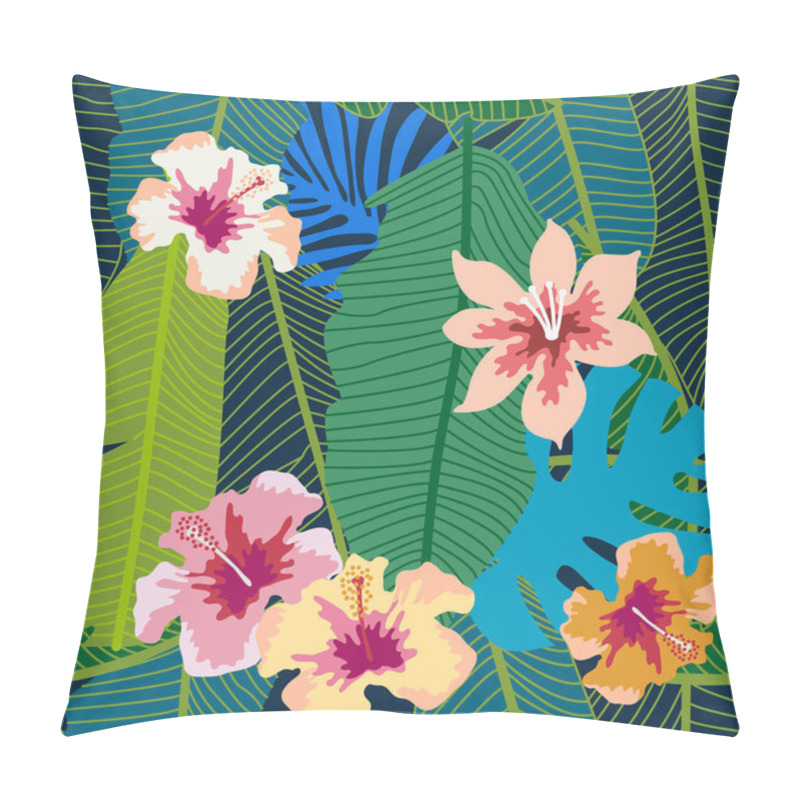 Personality  Green Tropical Background With Banana Leaves And Flowers. Pillow Covers