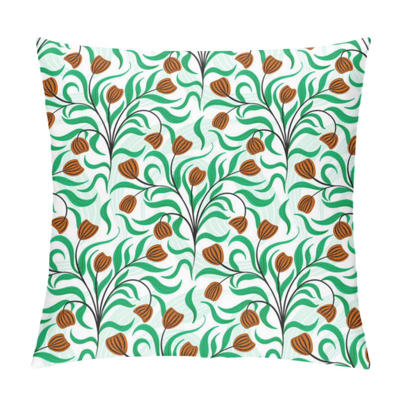 Personality  Seamless Pattern With Leaves And Tulip Flowers. Hand Drawn Illustration For Fabric Design, Wrapping Papers, Tiles. Pillow Covers