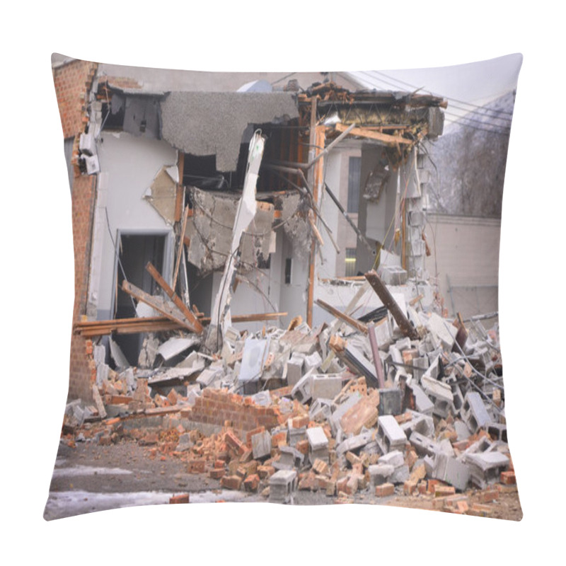 Personality  Heavy Equipment Being Used To Tear Tearing Down Building Construction Pillow Covers