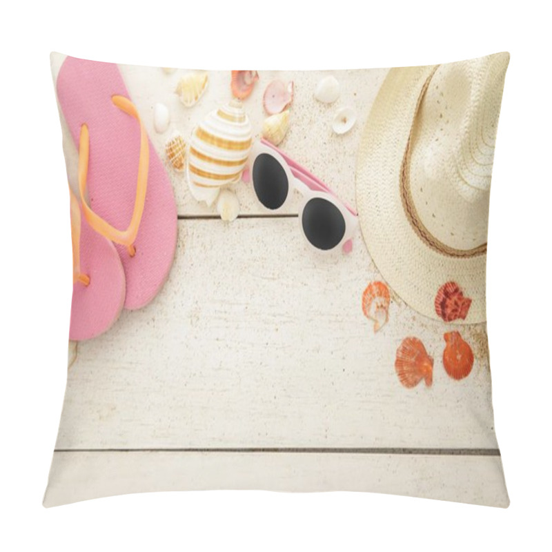 Personality  Beach Accessories On Wooden Board Pillow Covers