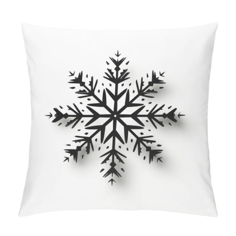 Personality  A Stylized Black Snowflake Design With Intricate Details And Shadows, Creating A Striking Visual On A Clean White Background. Pillow Covers