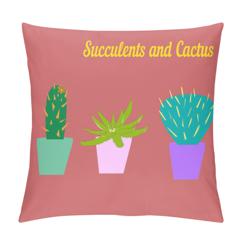 Personality  Cactus And Succulent Vector Draw. Pillow Covers