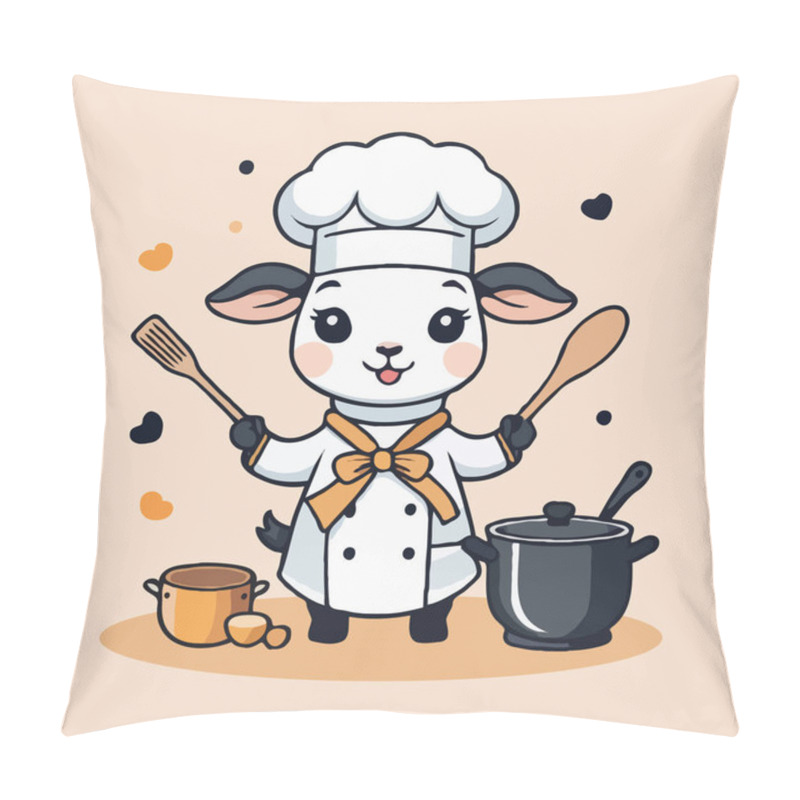 Personality  Cute Little Goat With Milk And A Chef Hat. Hand-drawn Vector Illustration For Children, Print, And Decoration. Isolated On A White Background. Pillow Covers