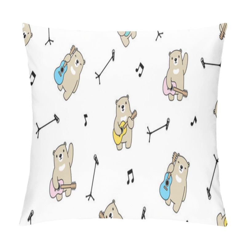 Personality  Bear Seamless Pattern Polar Guitar Vector Bass Ukulele Teddy Cartoon Scarf Isolated Tile Background Repeat Wallpaper Illustration Doodle Design Pillow Covers