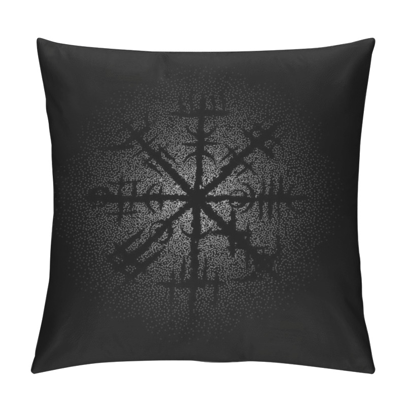 Personality  Black Background With White Dots And Abstract Black Brushed Symbol. Old Norse Viking Mythology Wallpaper With Rune Symbol. Tattoo Sample Pattern Design Pillow Covers