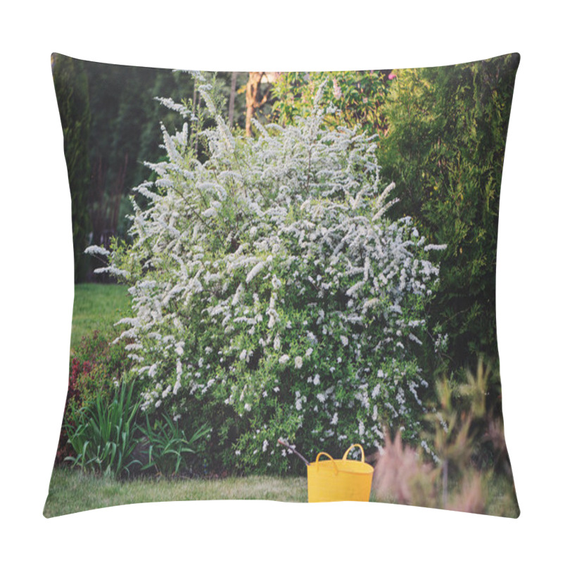 Personality  Beautiful Blooming Spirea Bush In Summer Garden Pillow Covers