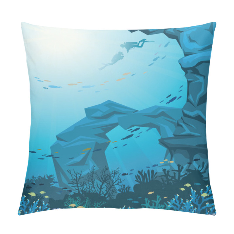 Personality  Underwater Sea - Divers, Cave And Coral Reef. Pillow Covers