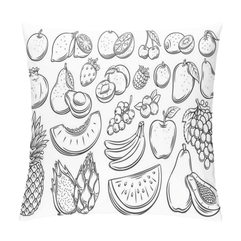 Personality  Fruits And Berries Outline Icons Set Pillow Covers