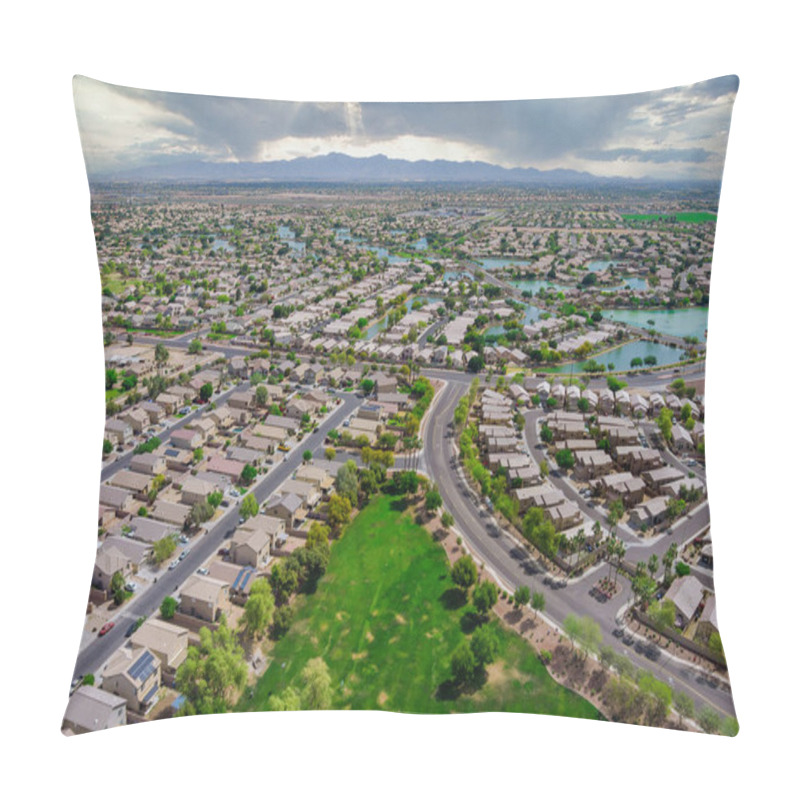 Personality  Aerial Roofs Of The Many Small Ponds Near A Avondale Town Houses In The Urban Landscape Of A Small Sleeping Area Phoenix Arizona USA Pillow Covers