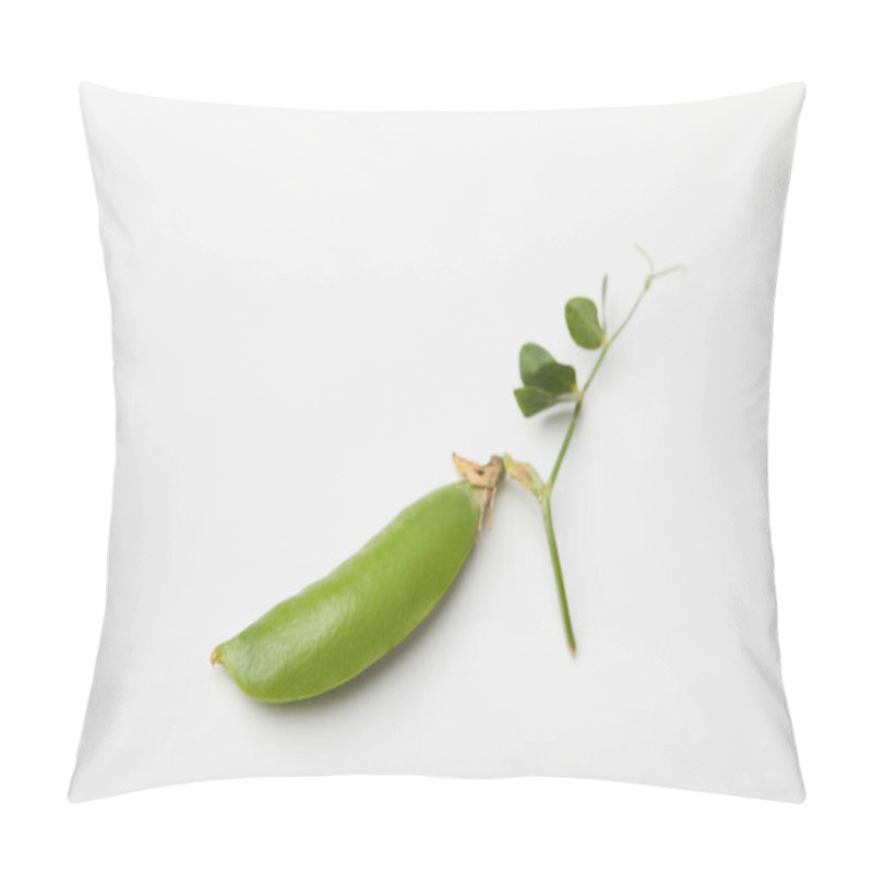 Personality  Top View Of Green Pea Pod On White Surface Pillow Covers