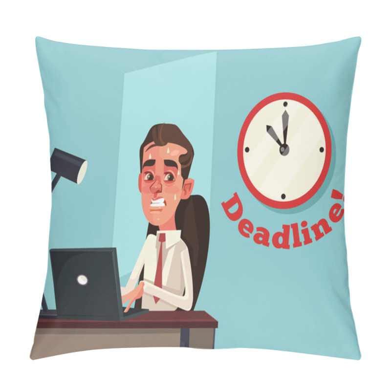 Personality  Unhappy Busy Sad Office Worker Businessman Character. Deadline. Vector Flat Cartoon Illustration Pillow Covers