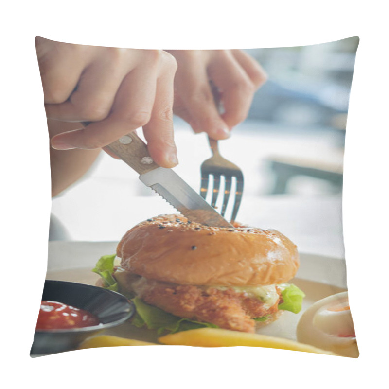 Personality  Eating Fried Chicken Hamburger. Pillow Covers