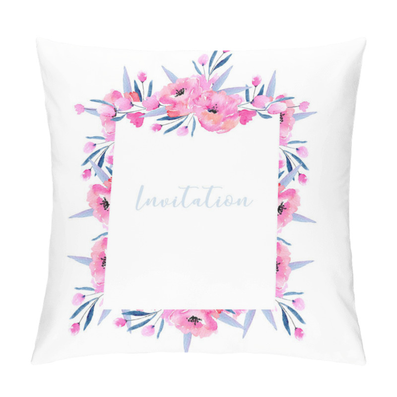 Personality  Watercolor Pink Poppies And Floral Branches Frame Border, Hand Drawn On A White Background, Invitation And Other Greeting Cards  Pillow Covers