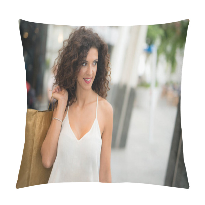 Personality  Woman Shopping In City Plaza Pillow Covers