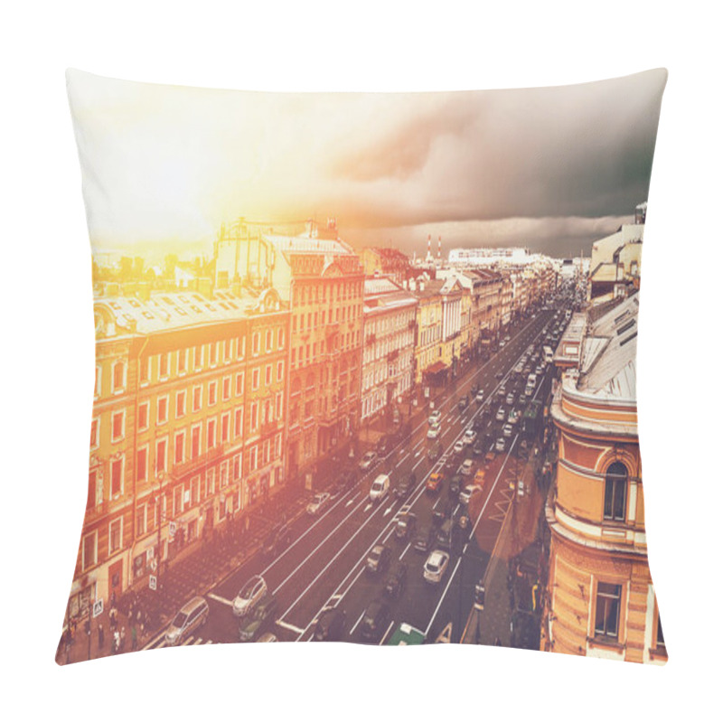 Personality  Saint Petersburg, View To Nevsky Prospect From Roof Top. Big City Urban Downtown Concept Pillow Covers