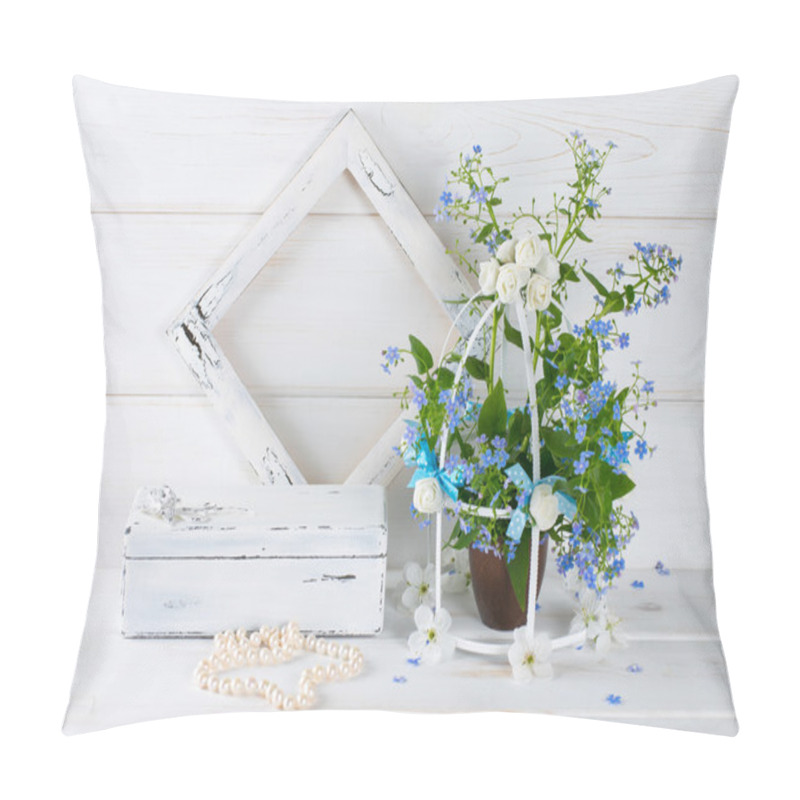 Personality  Forget-me-not Flowers With Birdcage And Photo Frame And Casket W Pillow Covers