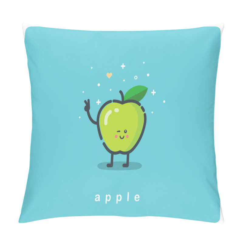 Personality  Vector Icon Of Green Apple, Fruit Funny Cartoon Character  Pillow Covers