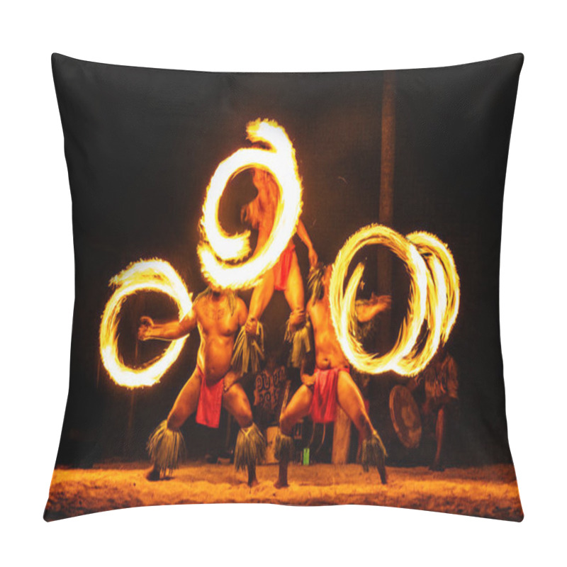 Personality  Luau Hawaiian Fire Dancers Motion Blur Tourist Attraction In Hawaii Or French Polynesia, Traditional Polynesian Dance With Men Dancer. Pillow Covers