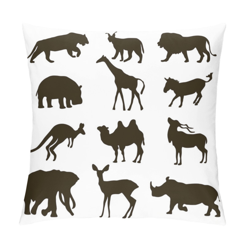 Personality  Black Silhouettes Of An African Animals, Lion, Hippopotamus, Kangaroo,tiger, Zebra, Camel, Deer, Lynx, Elephant Pillow Covers