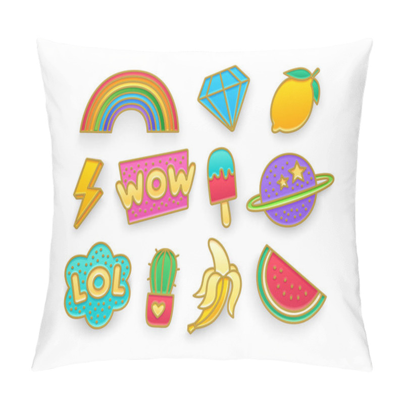 Personality  Enamel Pin, Clothing Patch, Pin, Patches, Badges And Stickers Set. 80s-90s Style. Vector Illustration Pillow Covers