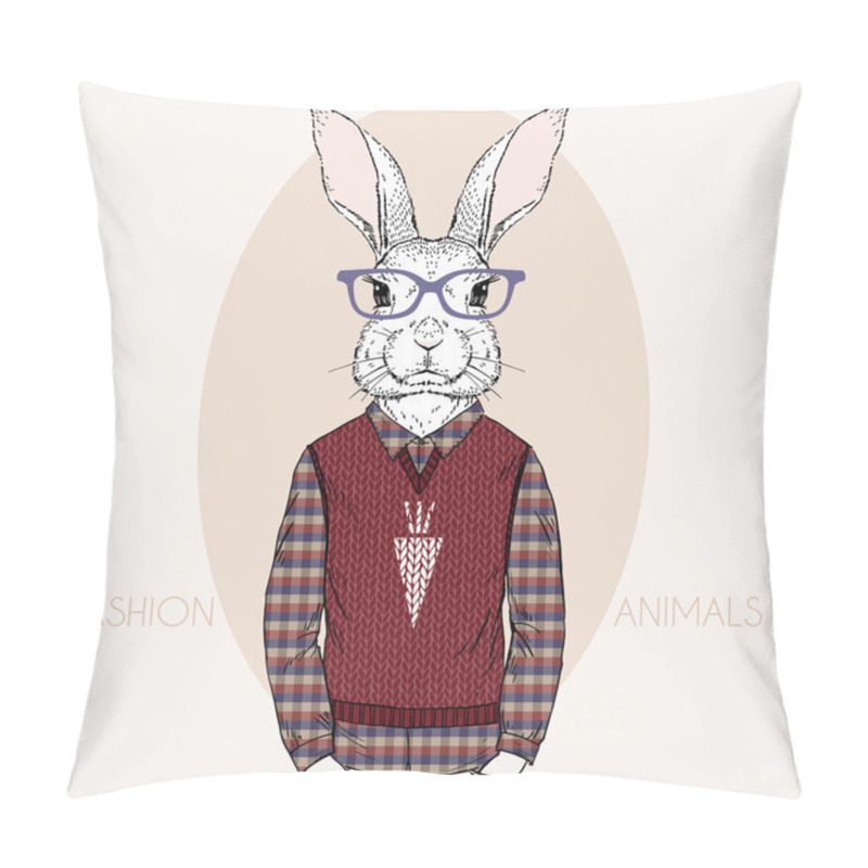 Personality  Hand Drawn Vector Fashion Illustration Of Bunny Hipster Pillow Covers