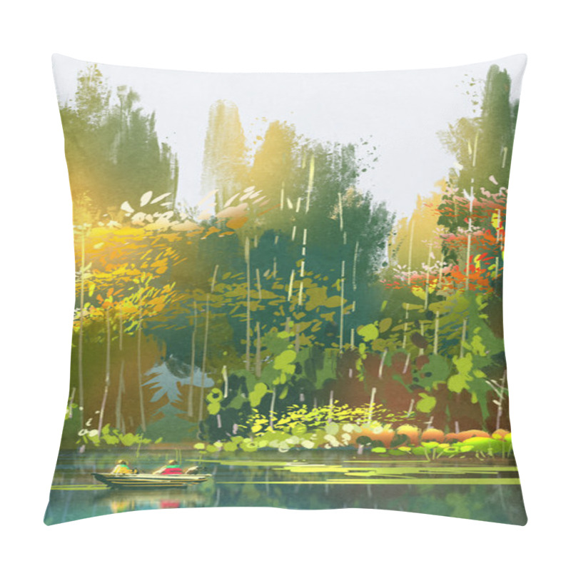 Personality  Boat On The Lake,summer Forest Pillow Covers