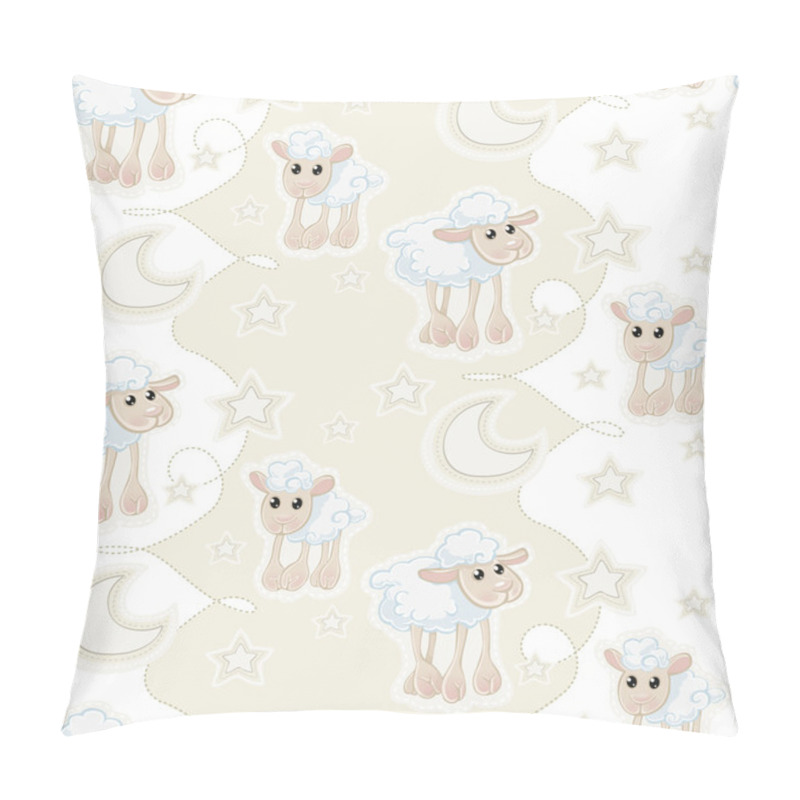 Personality  Seamless Pattern With Cartoon Sleepy Baby Sheep, Stars And Moon Pillow Covers