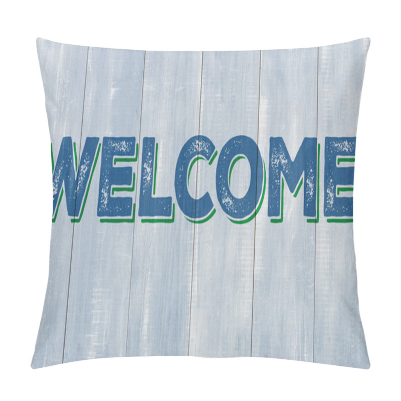 Personality  Blue Wooden Wall With The Inscription Welcome Pillow Covers