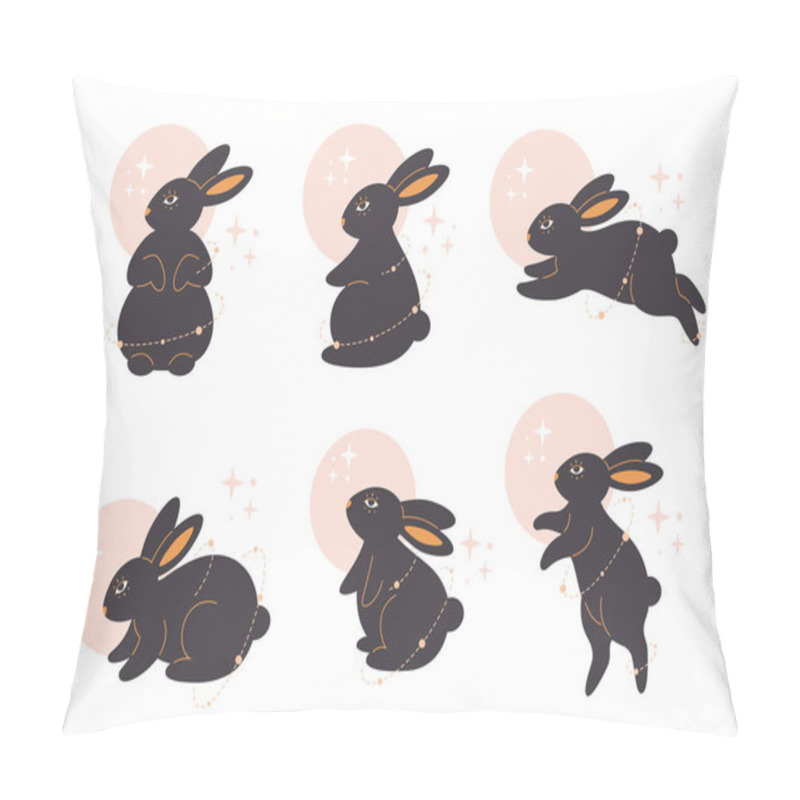 Personality  Cute Bunnies With Astrological Elements. Magician Rabbits. Year Of The Rabbit. Vector Illustration Pillow Covers