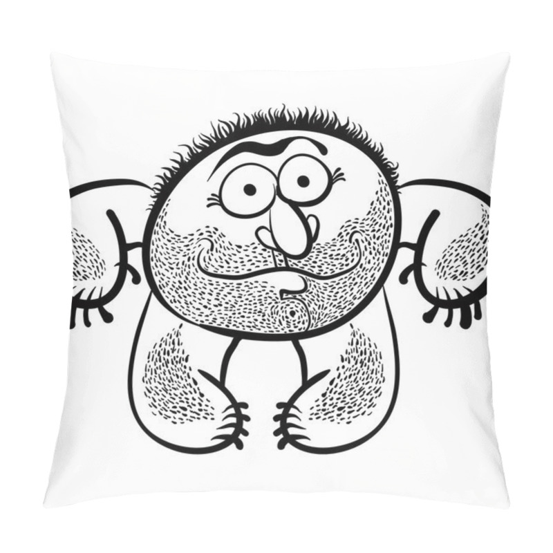 Personality  Funny Cartoon Monster With Stubble, Black And White Lines Vector Pillow Covers