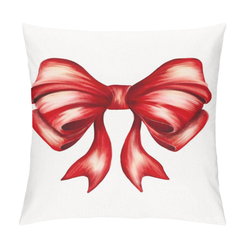 Personality  Bright Red Bow With Stripes Tied In A Decorative Style Against A Light Background Pillow Covers