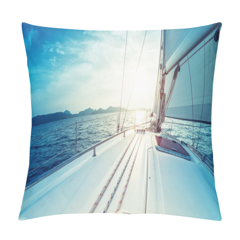 Personality  Sailing Boat Moving In The Sea Pillow Covers