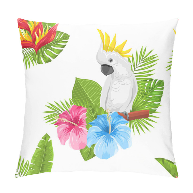 Personality  Seamless Exotic Pattern With Parrot Cockatoo And Tropical Leaves And Flowers Pillow Covers