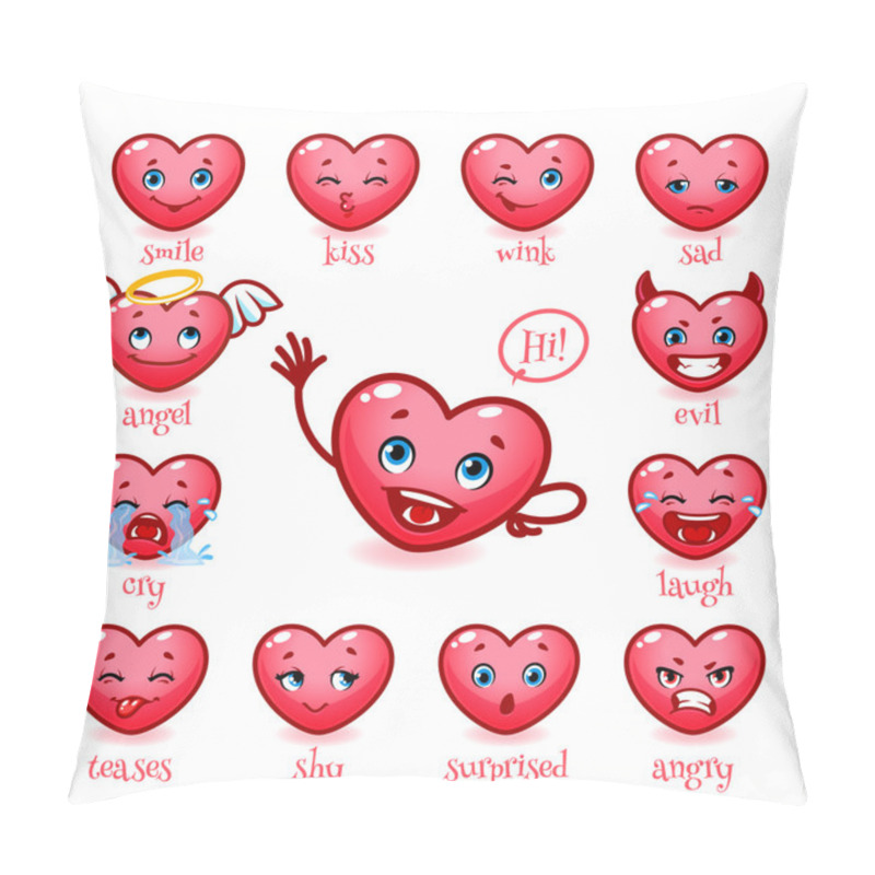 Personality  Set Of Emoticons Funny Heart. Smile, Kiss, Wink, Sad, Evil, Cry, Pillow Covers