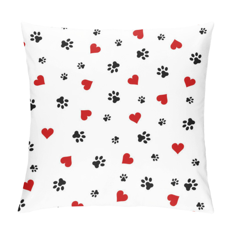 Personality  Seamless Vector Pattern With Hearts And Cat Footprint Pillow Covers