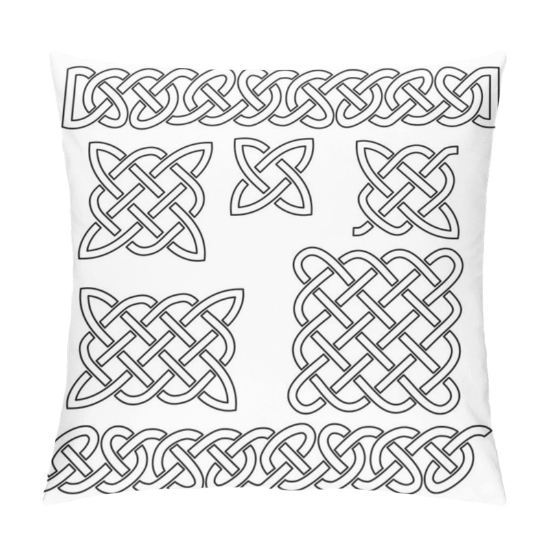 Personality  Set Of Celtic Knot Patterns And Celtic Elements. Vector Illustration, White, Infinite, Knitted. Pillow Covers