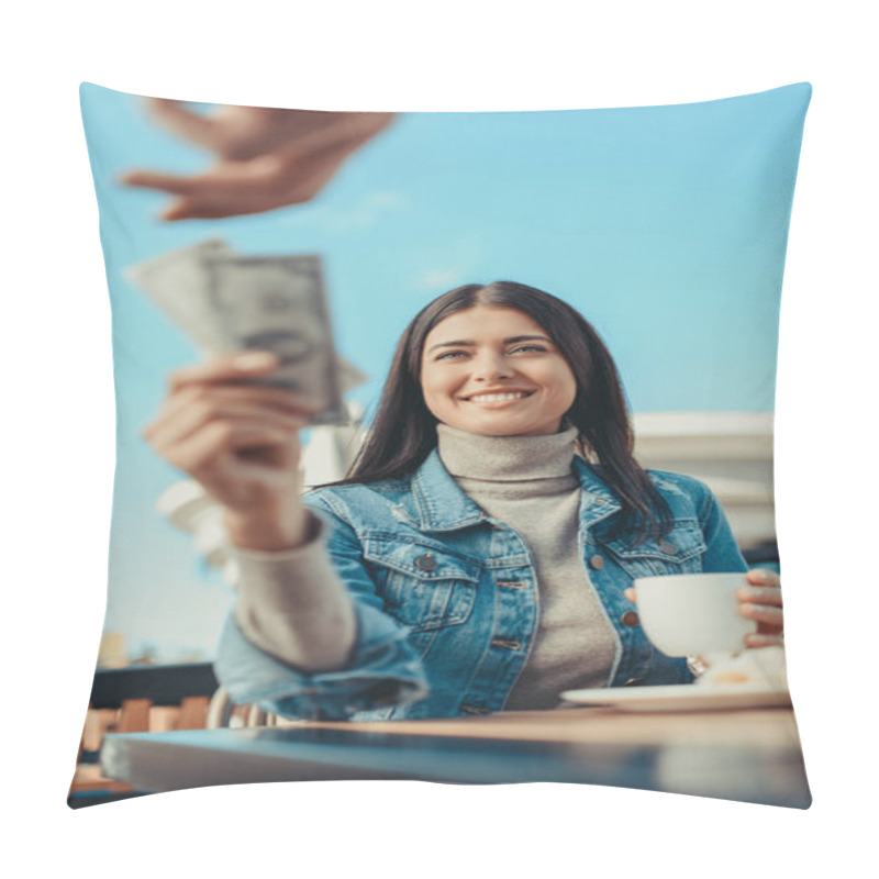 Personality  Woman Paying With Cash Pillow Covers