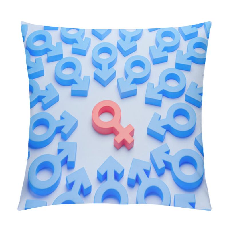 Personality  Choosing A Boyfriend. Choosing A Sex Partner. Many Men Around One Woman, Gender Symbols. 3d Render Pillow Covers