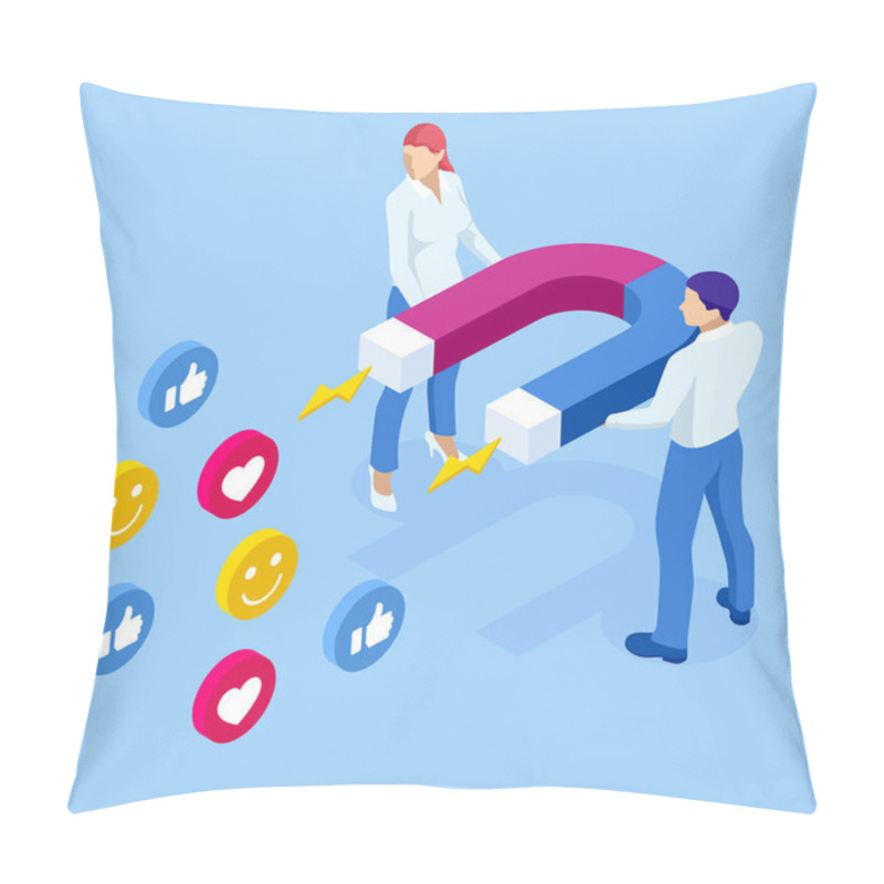 Personality  Isometric Social Media Likes And Follows Or Marketing Magnet Engaging Followers Concept. Pillow Covers