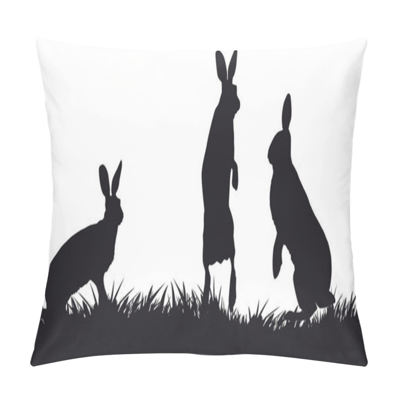 Personality  Hares Hopping On Grass - Black And White Silhouette Pillow Covers