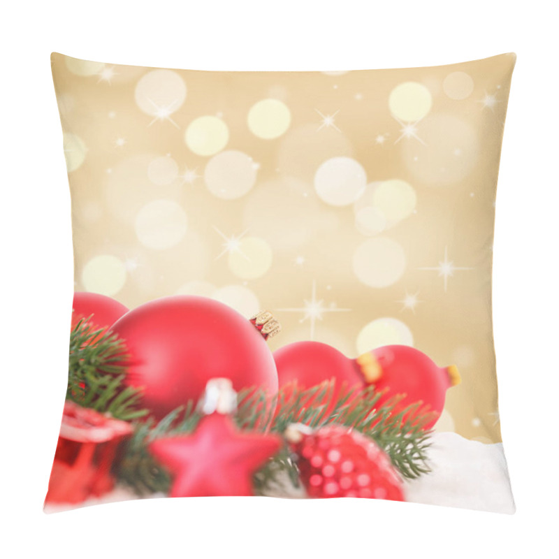 Personality  Christmas Balls Red Golden Decoration Baubles Snow Square Copyspace Copy Space Text Pillow Covers