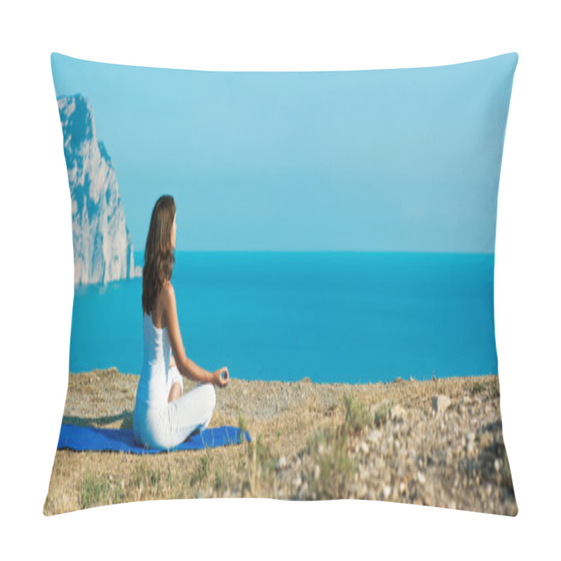 Personality  Woman Doing Yoga Near The Ocean Pillow Covers