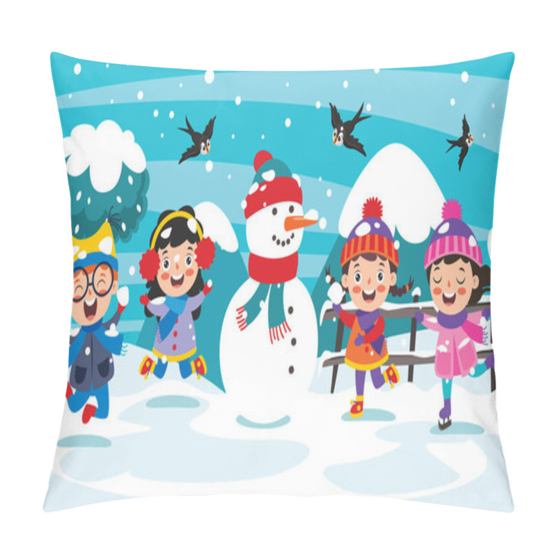 Personality  Funny Kids Playing At Winter Pillow Covers