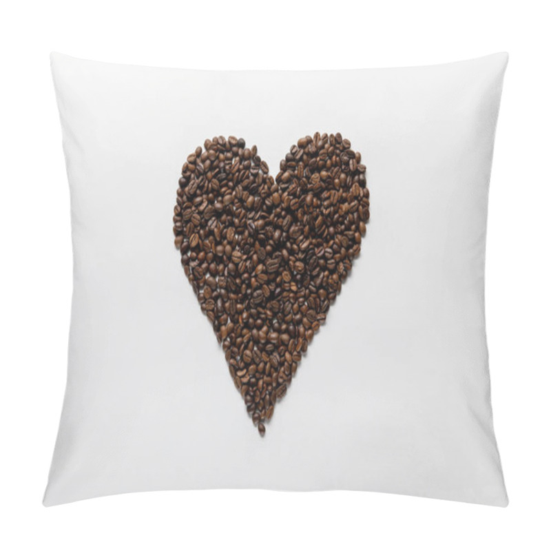 Personality  Top View Of  Heart Made Of Fresh Coffee Grains On White Background Pillow Covers