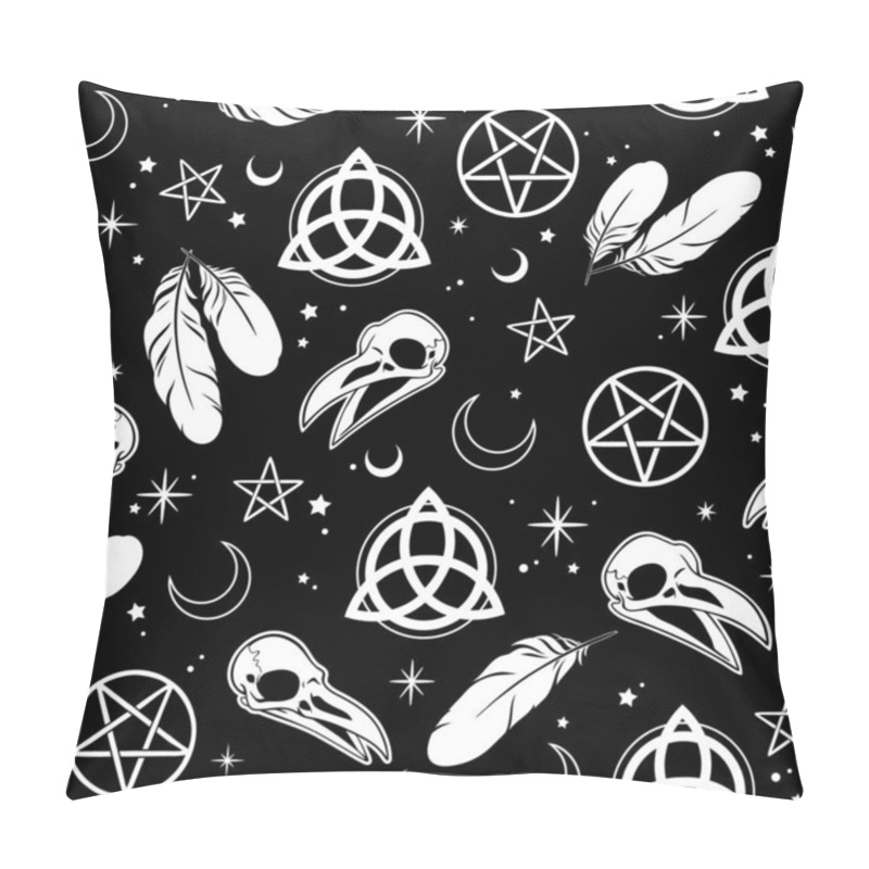 Personality  Seamless Illustration Depicting Witchcraft And Scandinavian Patterns Pillow Covers