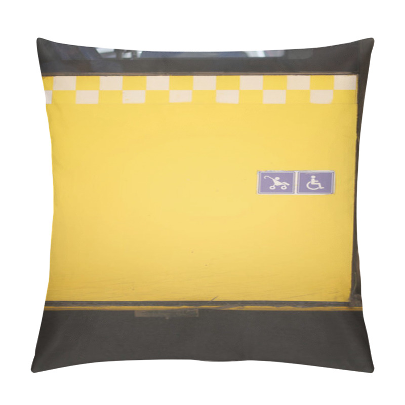 Personality  Symbols On Public Transport Door With Yellow Checker Design, Indicating Inclusivity Pillow Covers