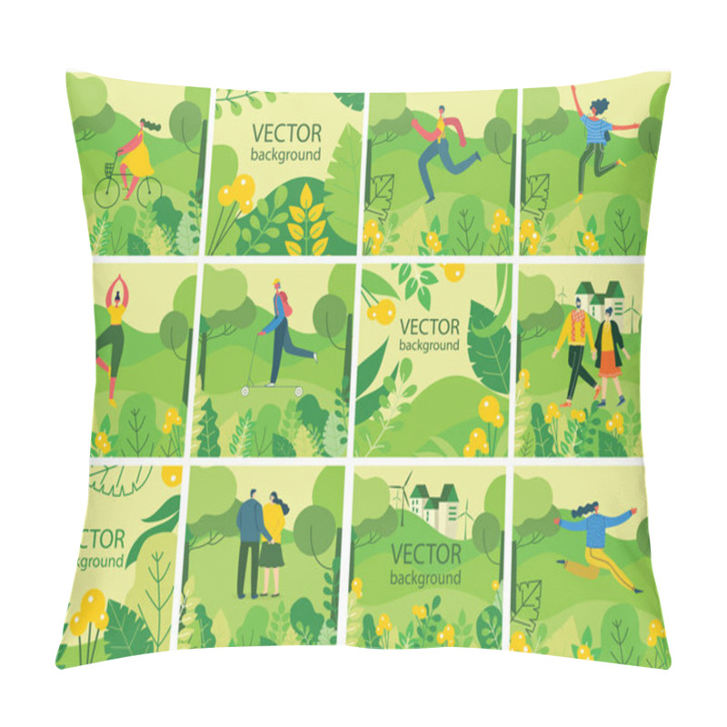 Personality  Vector Illustration Of People In Nature Posters Set Pillow Covers