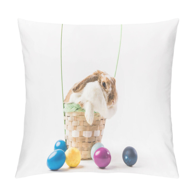 Personality  Rabbit Sitting In Basket Surrounding By Painted Eggs, Easter Concept Pillow Covers